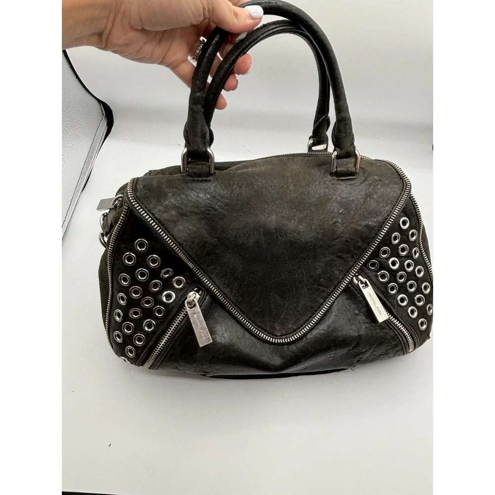 Michael Kors‎ Y2K Black Silver Studded Hobo Shoulder Bag Grunge Leather